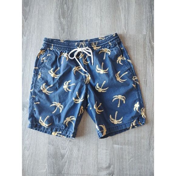 Mossimo Supply Co Mens Board Shorts  Navy Palm Trees Drawstring Pockets Size S - Picture 1 of 8